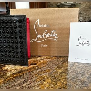 Christian Louboutin Paros Spike Bifold Wallet Black and Red Leather
